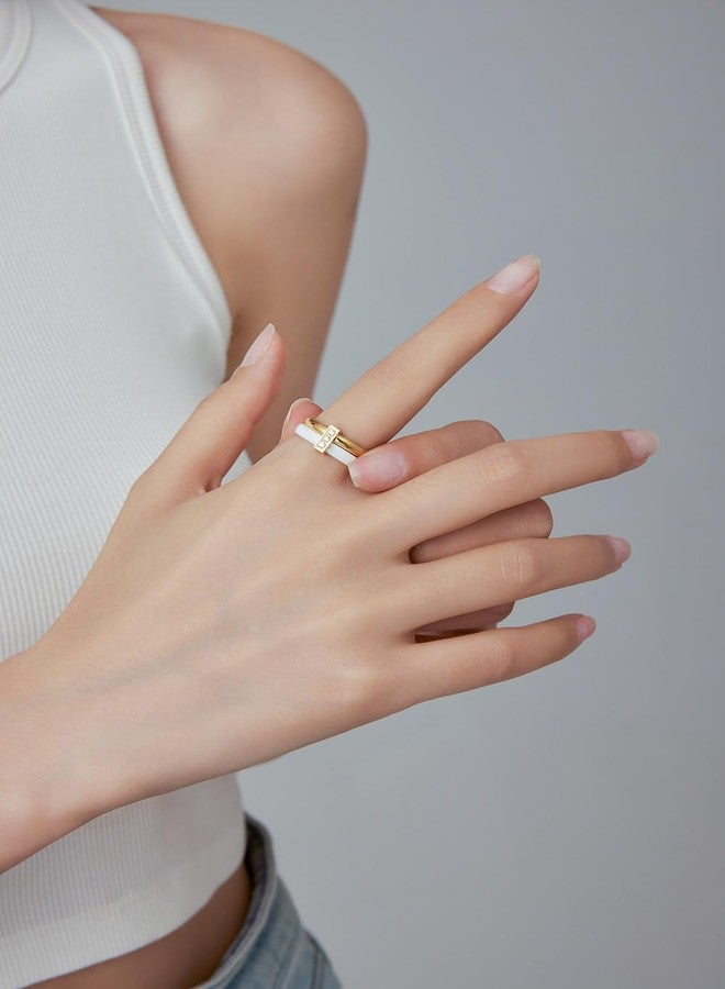 VQYSKO Dual Stacking Rings for Women,18K Gold Plated Cubic Zirconia Gold Eternity Band for Women,Thumb Ring fo Women Men Teen Girls,Size 6-10 (7, Gold White) - Image 4