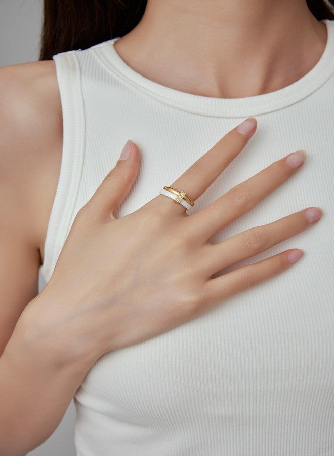 VQYSKO Dual Stacking Rings for Women,18K Gold Plated Cubic Zirconia Gold Eternity Band for Women,Thumb Ring fo Women Men Teen Girls,Size 6-10 (7, Gold White) - Image 3