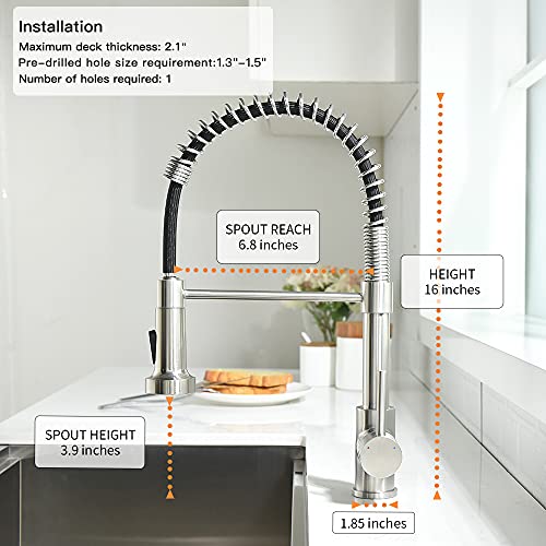 OWOFAN Kitchen Faucet, Kitchen Faucets with Pull Down Sprayer Sus304 Stainless Steel Industrial Single Handle One Hole Faucet for Farmhouse Camper Laundry Utility Rv Wet Bar Sinks Bushed Nickel 866082SN - Image 2