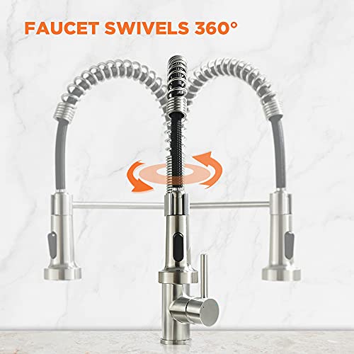 OWOFAN Kitchen Faucet, Kitchen Faucets with Pull Down Sprayer Sus304 Stainless Steel Industrial Single Handle One Hole Faucet for Farmhouse Camper Laundry Utility Rv Wet Bar Sinks Bushed Nickel 866082SN - Image 4