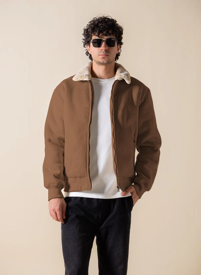 SHAPES SUEDE FAUX FUR ZIP-UP JACKET