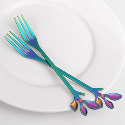 AnSaw 10-Piece Rainbow Mini Leaf Dessert Forks Set - 4.7" Elegant Stainless Steel Fruit, Appetizer, Cake & Salad Forks - Perfect for Cocktail Parties & Home Use - Image 5