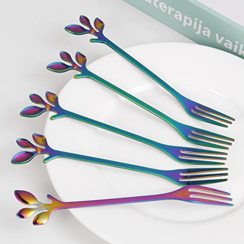 AnSaw 10-Piece Rainbow Mini Leaf Dessert Forks Set - 4.7" Elegant Stainless Steel Fruit, Appetizer, Cake & Salad Forks - Perfect for Cocktail Parties & Home Use - Image 4