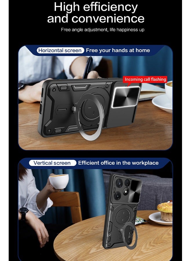 GKK Case for itel A70 Cover,Flashing [Built-in Kickstand] Magnetic Rotate Ring Holder Heavy Duty TPU+PC Shockproof Protect Phone Case for itel A70 (Black) - Image 4