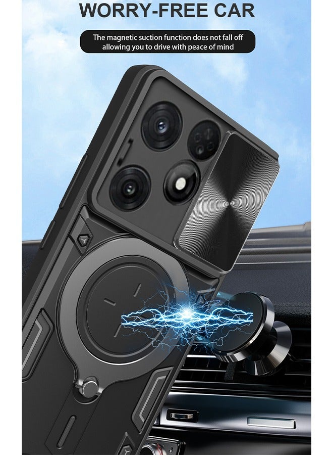 GKK Case for itel A70 Cover,Flashing [Built-in Kickstand] Magnetic Rotate Ring Holder Heavy Duty TPU+PC Shockproof Protect Phone Case for itel A70 (Black) - Image 2