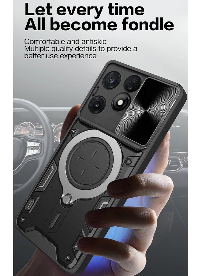 GKK Case for itel A70 Cover,Flashing [Built-in Kickstand] Magnetic Rotate Ring Holder Heavy Duty TPU+PC Shockproof Protect Phone Case for itel A70 (Black) - Image 3