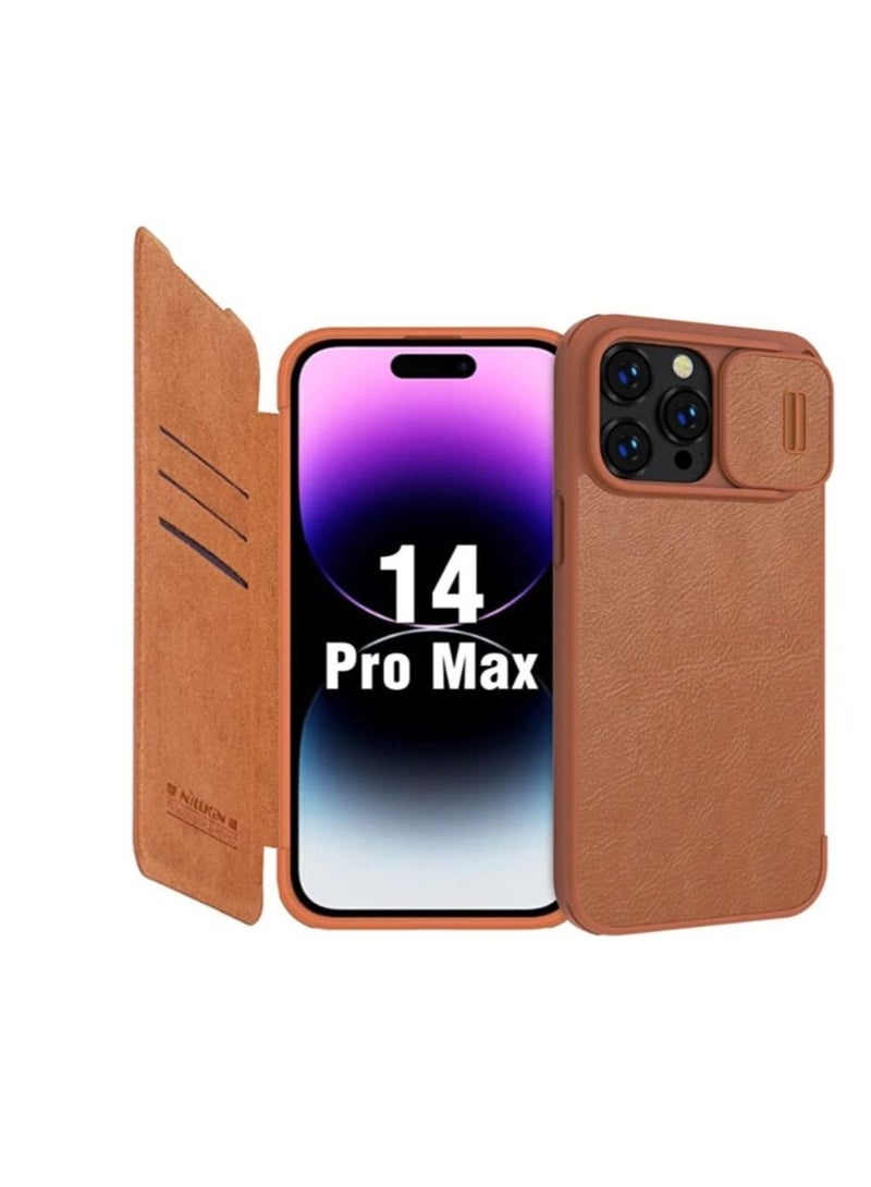Nillkin iPhone 14 Pro Max Wallet Case with Card Holder & Slide Camera Cover PU Leather Flip Case Durable Shockproof Cover for iPhone 14 Pro Max Phone Case 6.7 Inch Brown - Image 2