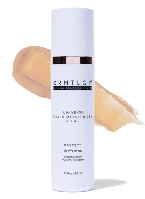 DRMTLGY Anti-Aging Tinted Moisturizer with SPF 46. Universal Tint. All-In-One Light Coverage Sheer Tinted Face Sunscreen with Broad Spectrum Protection Against UVA and UVB Rays. 1.7 oz