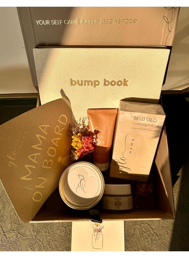 صندوق GLOMAMA Ultimate Mama Delight Box - زيت علامات التمدد، بلسم الحلمات، كريم القدمين "On The GLO"، كيس النوم Hush Mama، دفتر يوميات الحمل Bump Book، ملصق MAMA on Board. - Image 4
