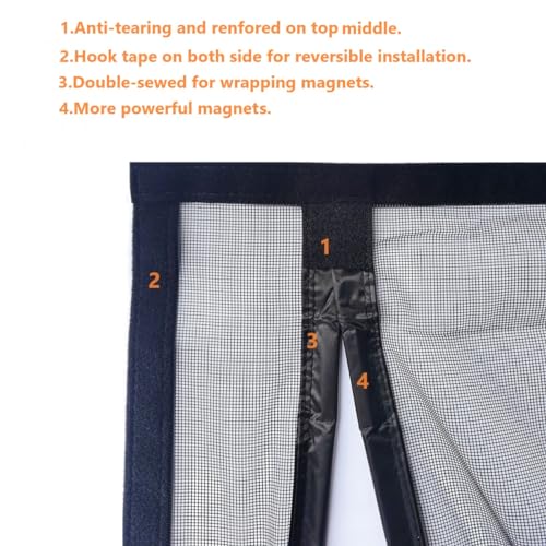 wohomzy Magnetic Screen Door Fits Door Size 38" x 83", Screen Size 40" x 84", Reversible Left Right Side Opening,Top Middle Anti-Tearing Mesh Net Curtain with Magnet,Black - Image 3