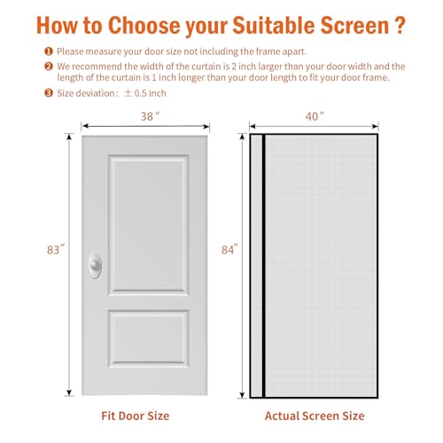 wohomzy Magnetic Screen Door Fits Door Size 38" x 83", Screen Size 40" x 84", Reversible Left Right Side Opening,Top Middle Anti-Tearing Mesh Net Curtain with Magnet,Black - Image 2