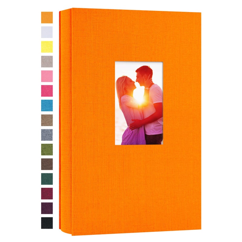 potricher Small Photo Album for 4x6 300 Photos Linen Cover Picture Book for Family Wedding Anniversary and Baby Orange