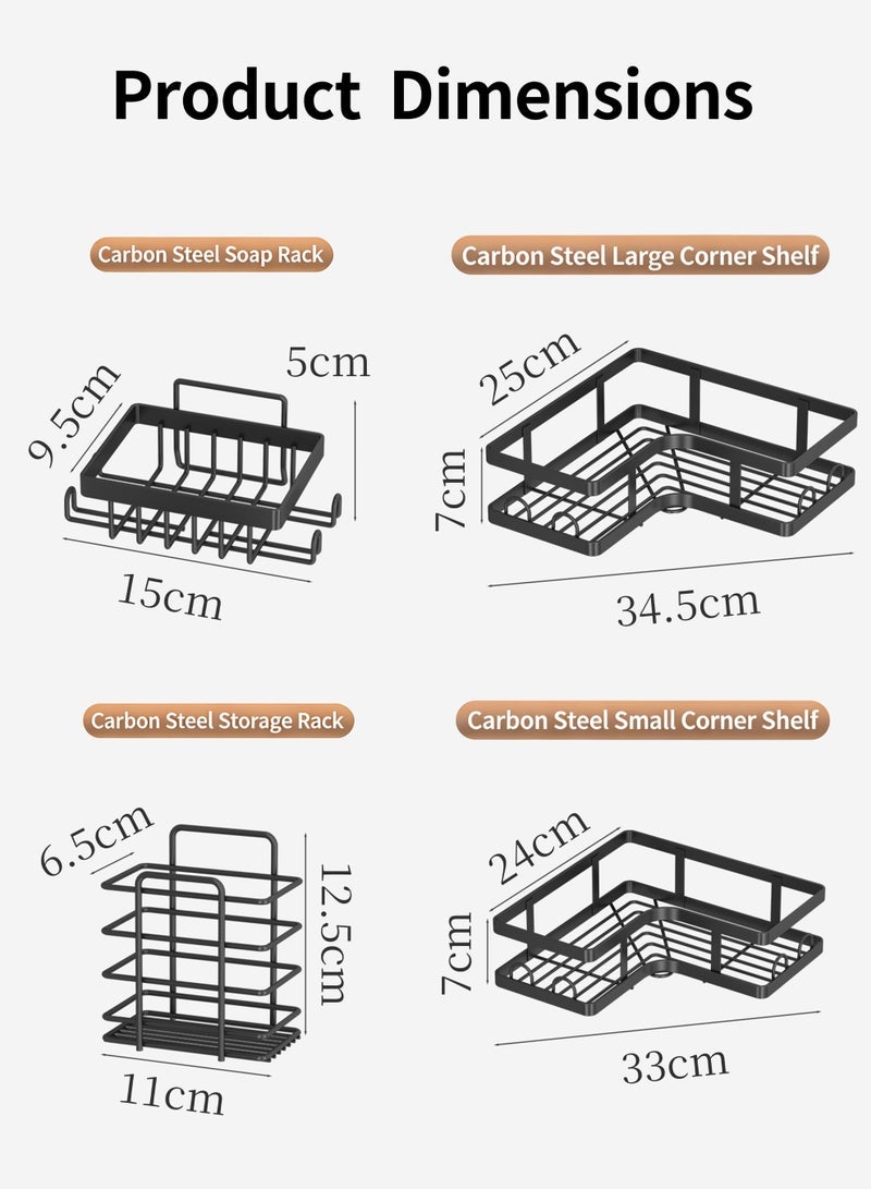 WEMART Corner Shower Caddy 5 Pack, No Drilling Bathroom Organizer with Soap Holder and Toothbrush Holder, Carbon Steel Shower Shelf for Inside Shower&Bathroom Storage&Home Decor(Black) - Image 3