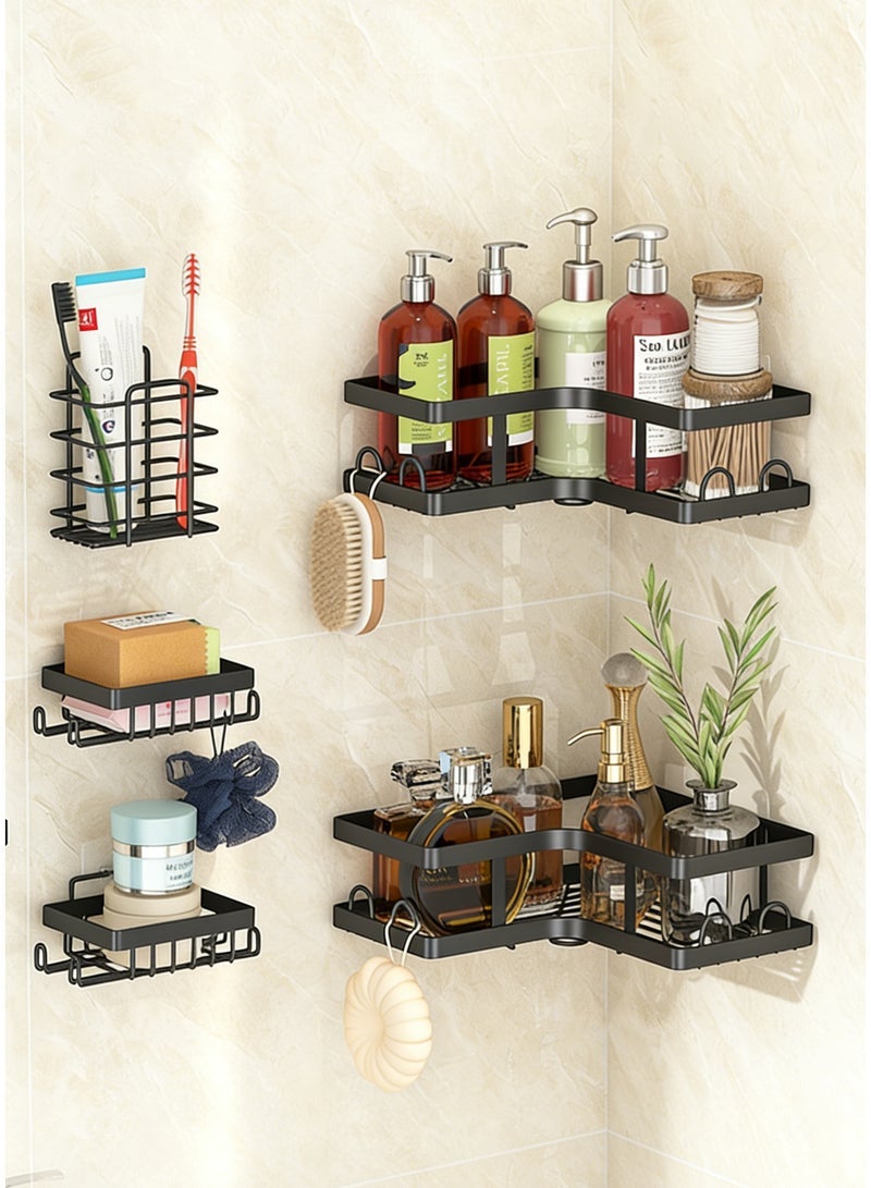 WEMART Corner Shower Caddy 5 Pack, No Drilling Bathroom Organizer with Soap Holder and Toothbrush Holder, Carbon Steel Shower Shelf for Inside Shower&Bathroom Storage&Home Decor(Black) - Image 1