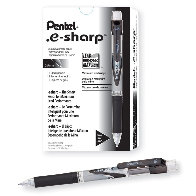 Pentel® e-Sharp™ Mechanical Pencils, 0.5 mm, 72% Recycled, Black, Pack Of 12 - Image 1