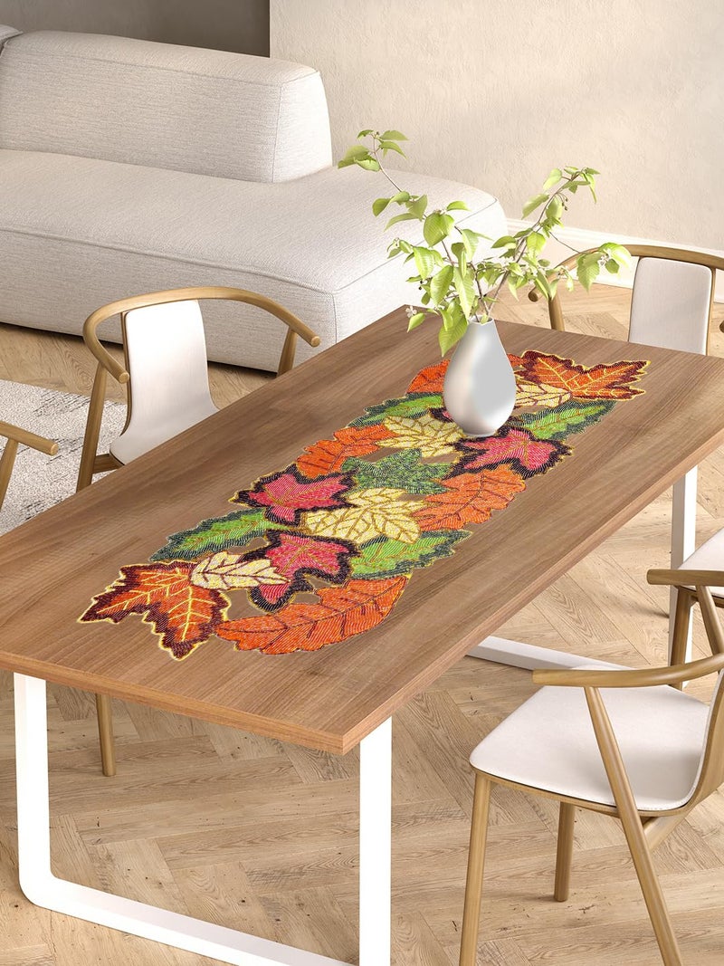 AIVIK Premium Handcrafted Beautiful Beaded Dinning Table Runner 1336 Multicolour Cutwork Desgin - Image 2
