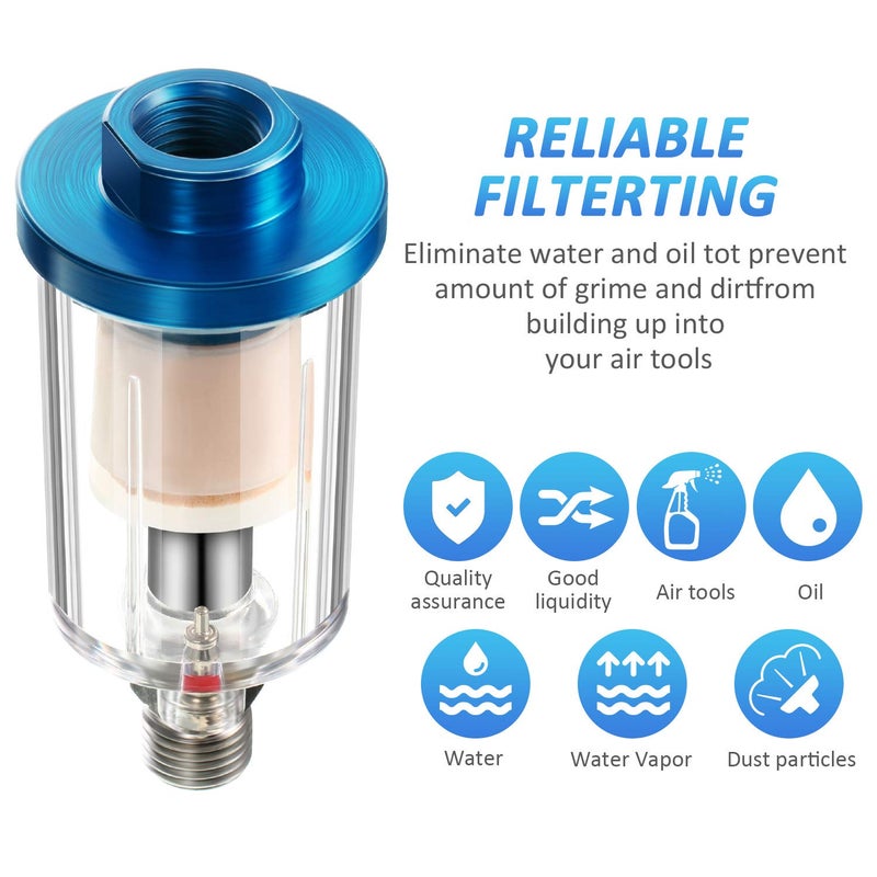 Mudder 3 Pcs Compressed Air Filter Water Oil Separator 1/4 Inch NPT Inlet and Outlet Airbrush Filter Moisture Separator for Air Line Compressor Fitting, 90 PSI - Image 5