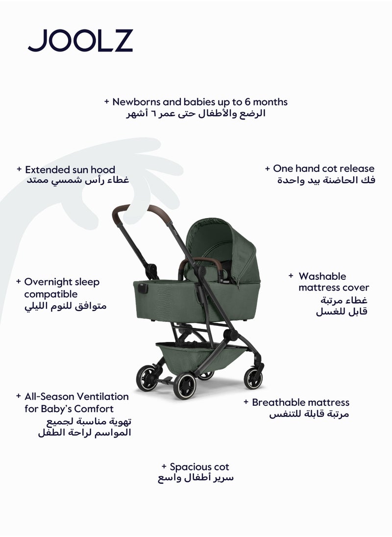 JOOLZ Joolz AER+ Carrycot for Stroller – Lightweight, Foldable & Travel-Friendly Baby Bassinet, Breathable Mattress, Ventilated Sun Hood, Newborn Comfort (0-6M) – Forest Green  - Image 2