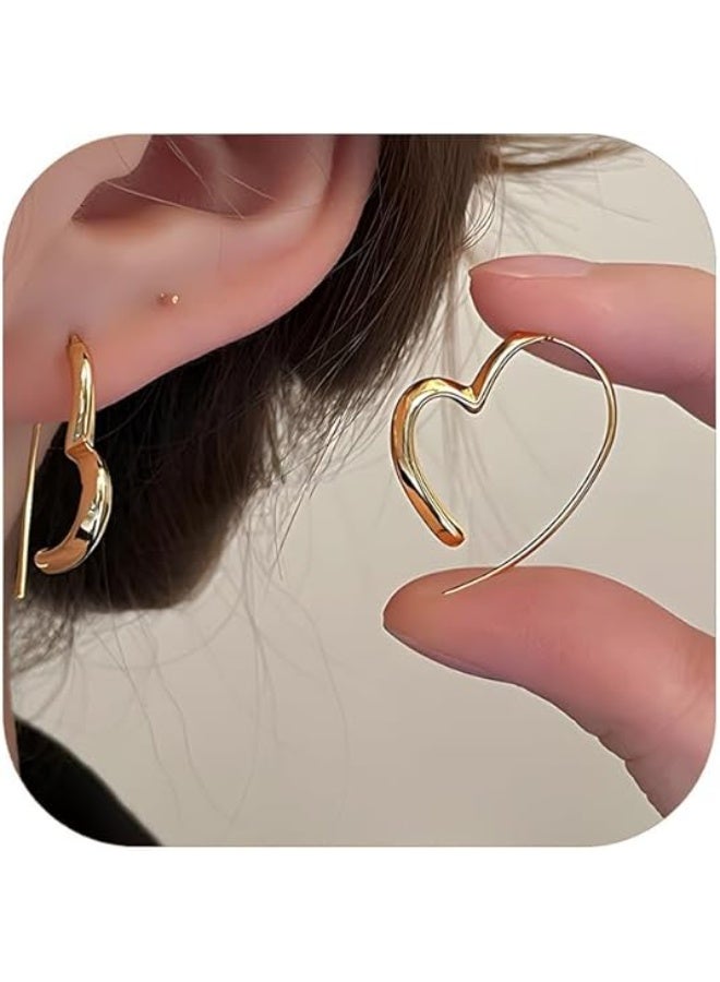 أقراط طوق قلب كبيرة مطلية بالذهب للنساء أقراط أطواق القلب المجوف مبالغ فيه مخطط اسمع أقراط تي - Image 1