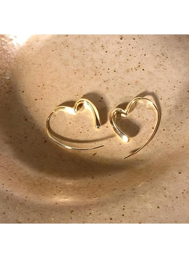 أقراط طوق قلب كبيرة مطلية بالذهب للنساء أقراط أطواق القلب المجوف مبالغ فيه مخطط اسمع أقراط تي - Image 5