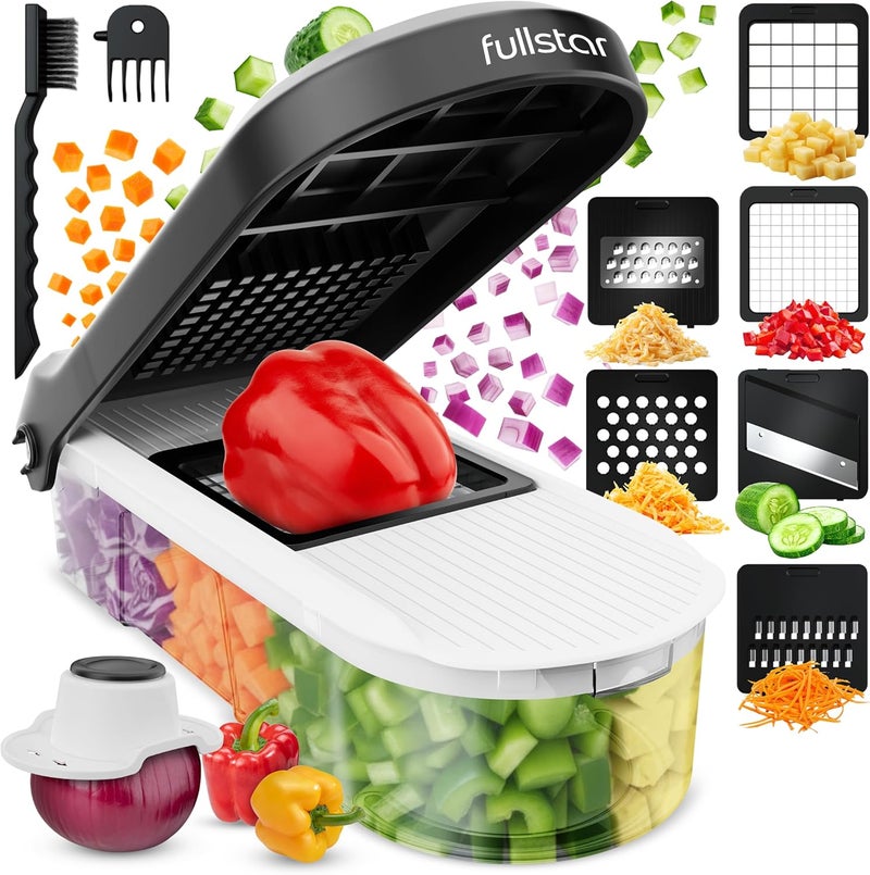 Fullstar Vegetable Chopper, Cheese Slicer, Food Chopper, Veggie Chopper, Onion Chopper, Vegetable Chopper with Container, Mandoline Slicer & Cheese Grater (6 in 1 - White) - Image 1