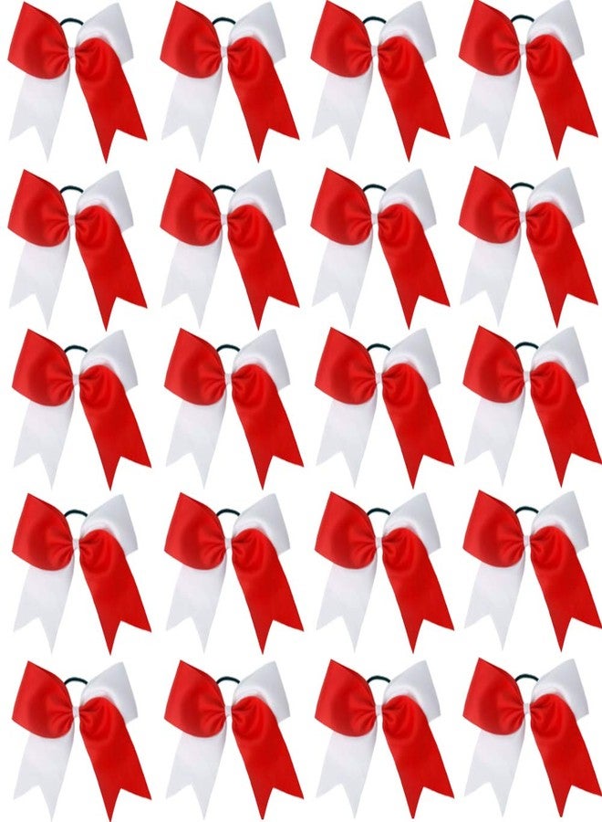 Hipcheer 20pcs 8" Large Red and White Cheer Bows for Girls, Hand-made Grosgrain Ribbon Hair Accessories for Teen Girls Softball Cheerleader Sports (Red/White (Pack of 20)) - Image 1