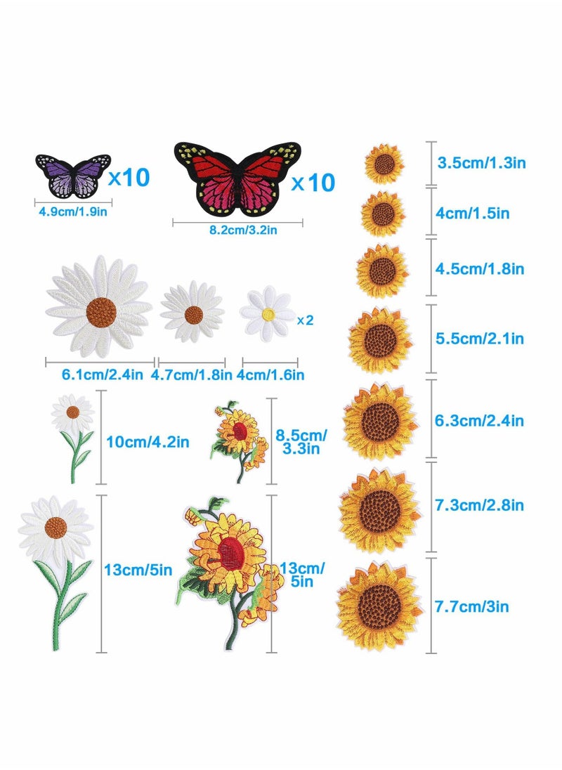 Excefore - Embroidered Iron on Patches, 36 Pcs Butterfly Sunflower Cute Sew On Applique Patches for Clothing - Image 1