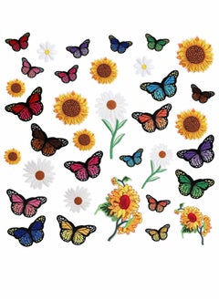 Embroidered Iron on Patches, 36 Pcs Butterfly Sunflower Cute Sew On Applique Patches for Clothing