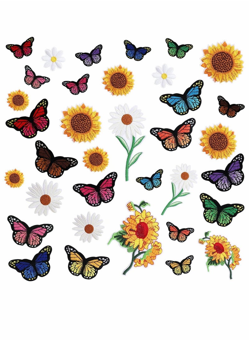 Excefore - Embroidered Iron on Patches, 36 Pcs Butterfly Sunflower Cute Sew On Applique Patches for Clothing - Image 1