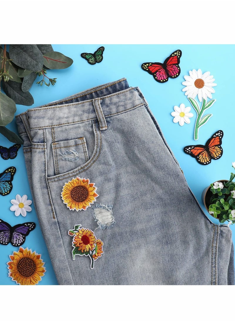 Excefore - Embroidered Iron on Patches, 36 Pcs Butterfly Sunflower Cute Sew On Applique Patches for Clothing - Image 1