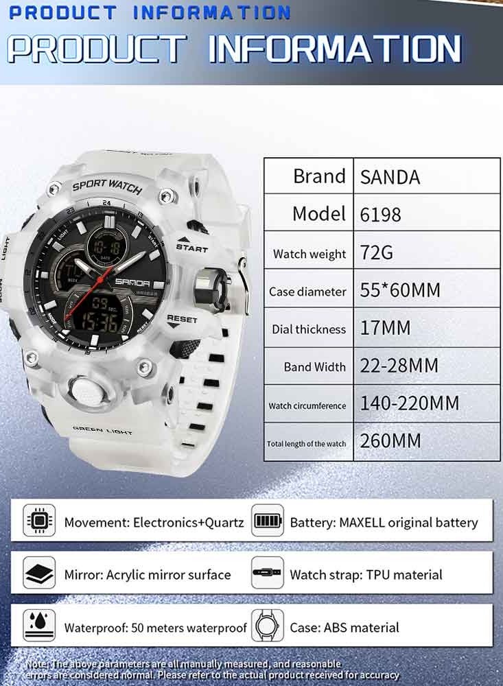ساندا ساعة إلكترونية عصرية للرجال مزودة بشاشة مزدوجة متعددة الوظائف وإضاءة ليلية رائعة ورياضية خارجية مقاومة للماء - Image 4