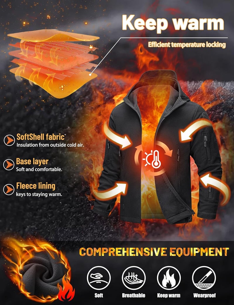 TACVASEN Men's Tactical Fleece Jacket - Windproof Full Zip Hoodie for Winter - Image 4