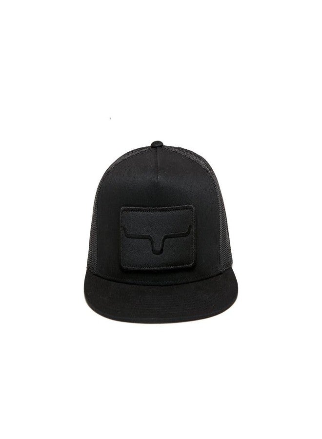 Kimes Ranch Unisex Banner Ventilated Trucker Adjustable Snapback High-Profile Flat Bill Logo Cap/Black/Black - Image 2