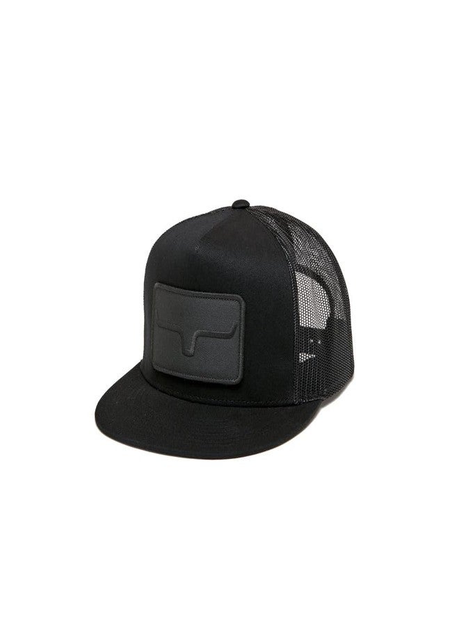 Kimes Ranch Unisex Banner Ventilated Trucker Adjustable Snapback High-Profile Flat Bill Logo Cap/Black/Black - Image 1