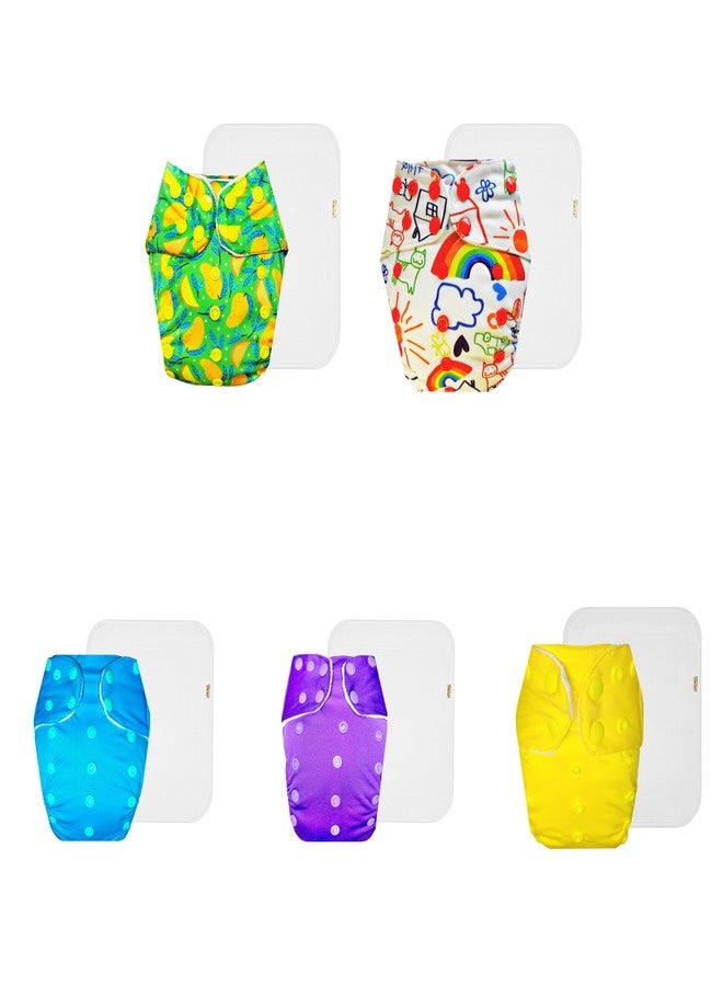 Dumbledo Premium Cloth Diaper with Cotton Insert (Pack of 5) | Snug Fit | Leakproof | Easy to Clean | All-Day Wear | 3 Months - 3 Years | Unisex Baby - Image 1