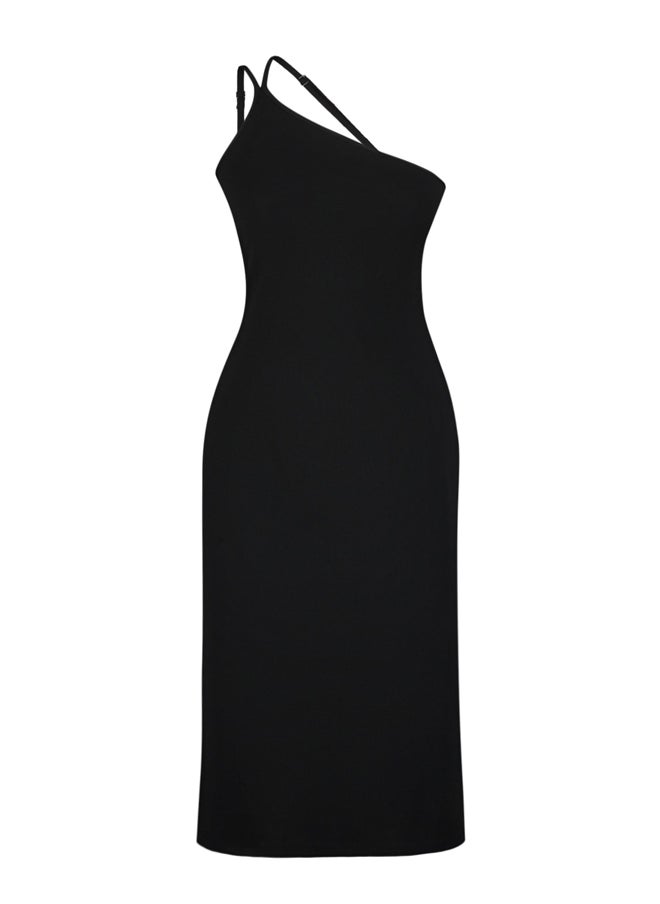 Black Strap Midi Crepe Knitted Knit Dress TWOSS23EL02303