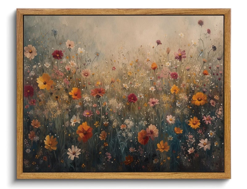 KISSFOX Vintage Framed Wall Art Decor Rustic Wildflower Field Pictures Wall Decor Colorful Daisy Flower Paintings Botanical Canvas Art Prints Modern Farmhouse Artwork For Bedroom Kitchen Living Room - Image 1