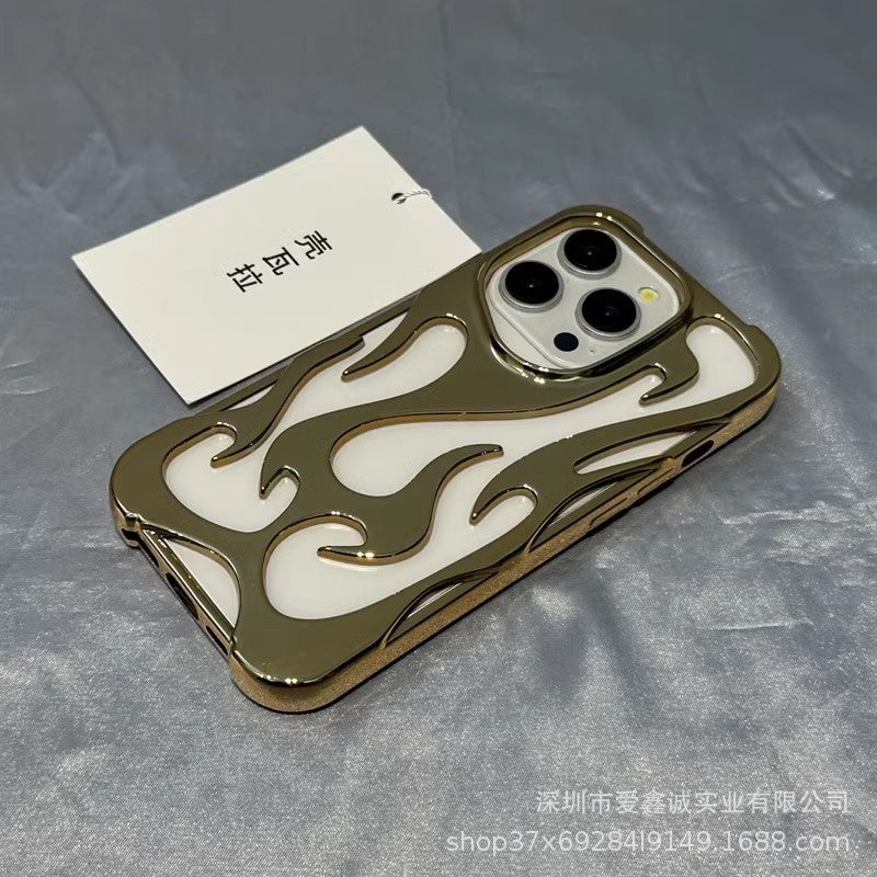 Suitable For Iphone17Promax Mobile Phone Case Electroplated Cut Out Flame Pattern Apple 15 All-Inclusive 16 Cooling And Breathable - Image 3