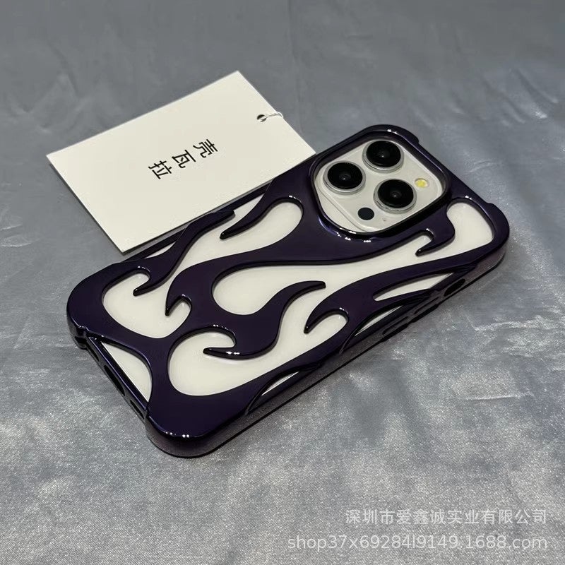Suitable For Iphone17Promax Mobile Phone Case Electroplated Cut Out Flame Pattern Apple 15 All-Inclusive 16 Cooling And Breathable - Image 1