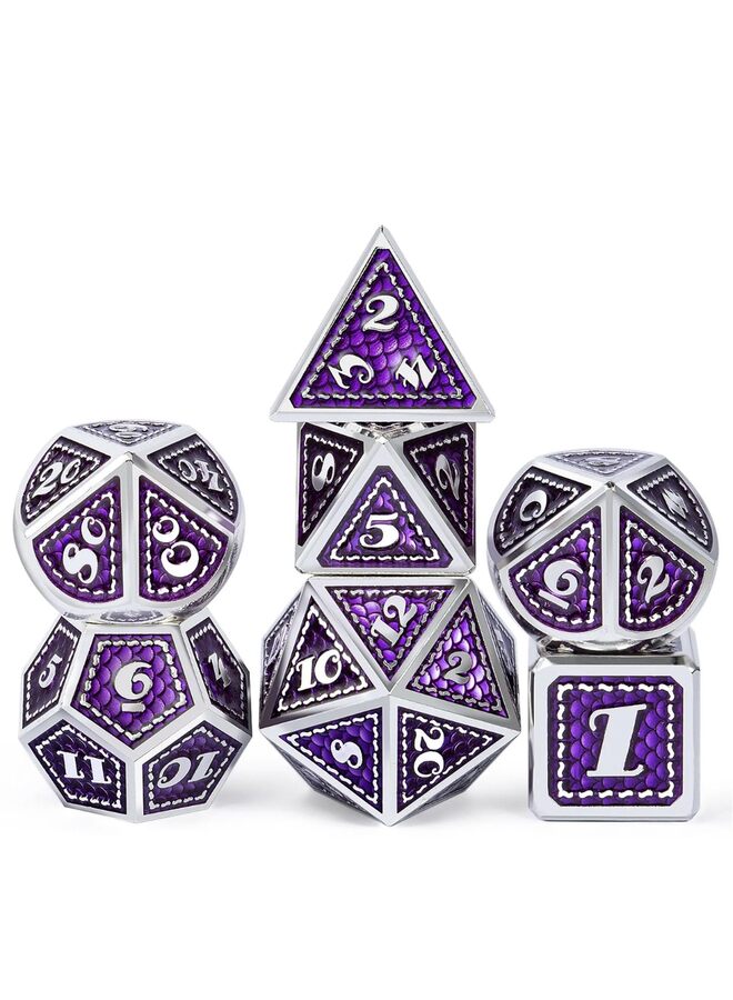 7 Pieces Metal Dice Set, Dragon Scale Metallic Die (Teal and Purple with Copper Edge)  - Image 3