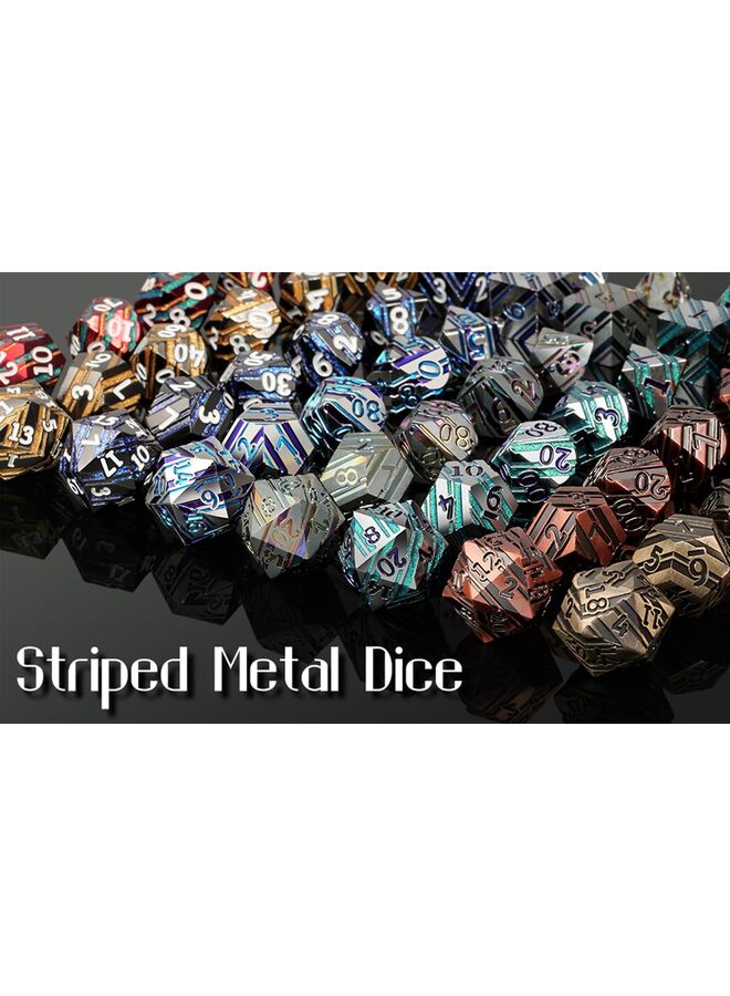 7 Pieces Metal Dice Set, Dragon Scale Metallic Die (Teal and Purple with Copper Edge)  - Image 1