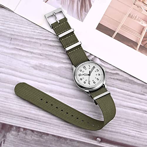 ANNEFIT Nylon Watch Band 22mm OnePiece Waterproof Military Watch Straps with Heavy Silver Buckle Army Green - Image 3