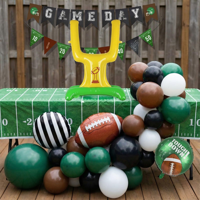froufing Football Party Decoration Kit Includes Green Brown Black White small balloon arch & Football & Goalpost Foil Black Stripe Referee Touchdown Foil Balloons for Sports Theme Game Day Decorations - Image 4