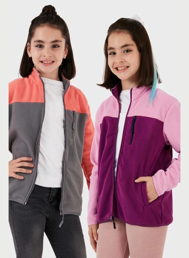 ليلا كارديجان قطبي للأطفال من ليلا بسحاب وياقة واقفة وجيوب بلونين  قطعة