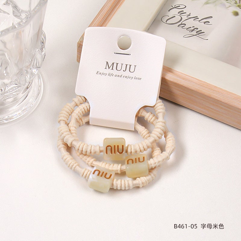 Loquat Sweet Cloud Pattern Cartoon Hair Ties 3-Pack 05#letter beige (3 cards)