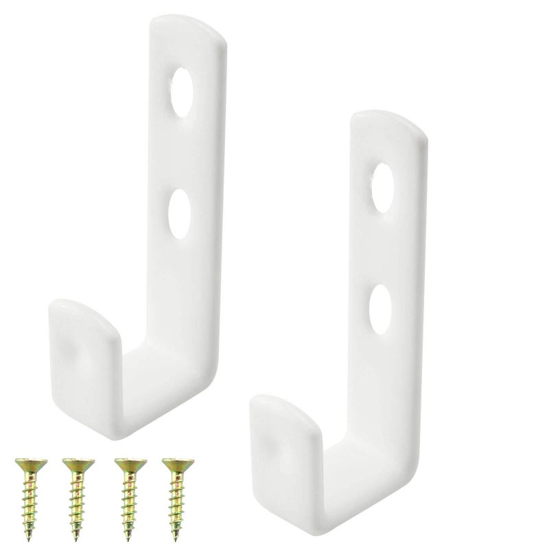 ZZHXSM 2 PCS White Bed Ladder Hooks Utility Hooks Bunk J Hooks Metal PVC Coated Hooks with 4 Mounting Screws for Bed Decoration Tool 92mm