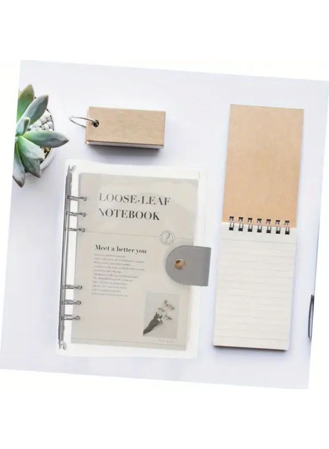 Gray Clip Clear PVC A5 6 Ring Refillable Binder Cover Holds 90 Sheets Transparent Notebook - Image 5