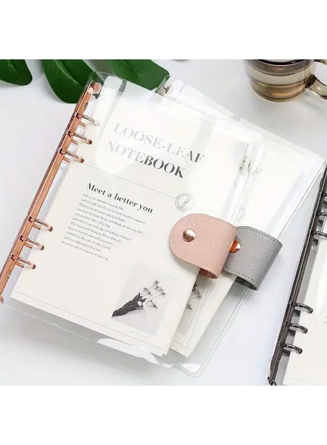 Gray Clip Clear PVC A5 6 Ring Refillable Binder Cover Holds 90 Sheets Transparent Notebook - Image 1