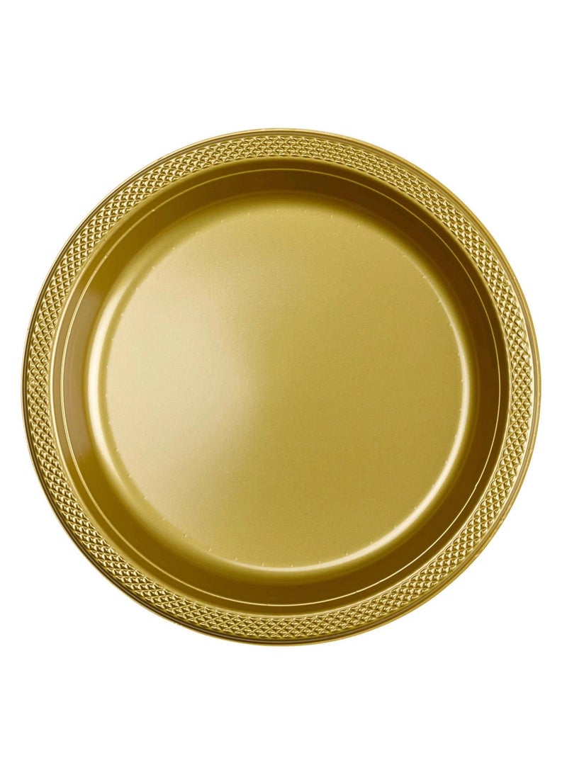 Amscan Party Special 7 Inch Dessert Food Grade Plastic Plates - Pack of 20. - GOLD 