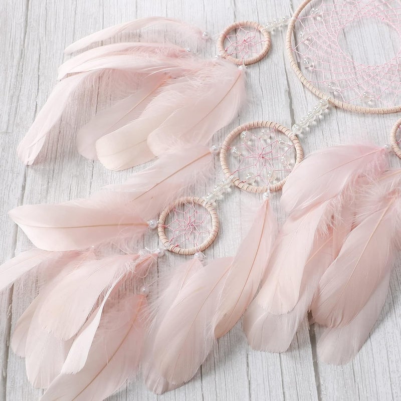 SOMYTING Dream Catcher Wall Decor Handmade Feathers Dreamcatcher Wall Hanging Ornament Room Decor Bohemian Home Decor Craft Blessing Gift (Pink, No Light) - Image 4